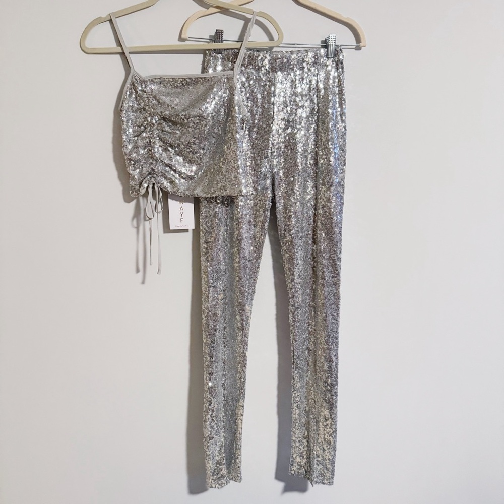 WAYF - Silver Coord Sequins Set